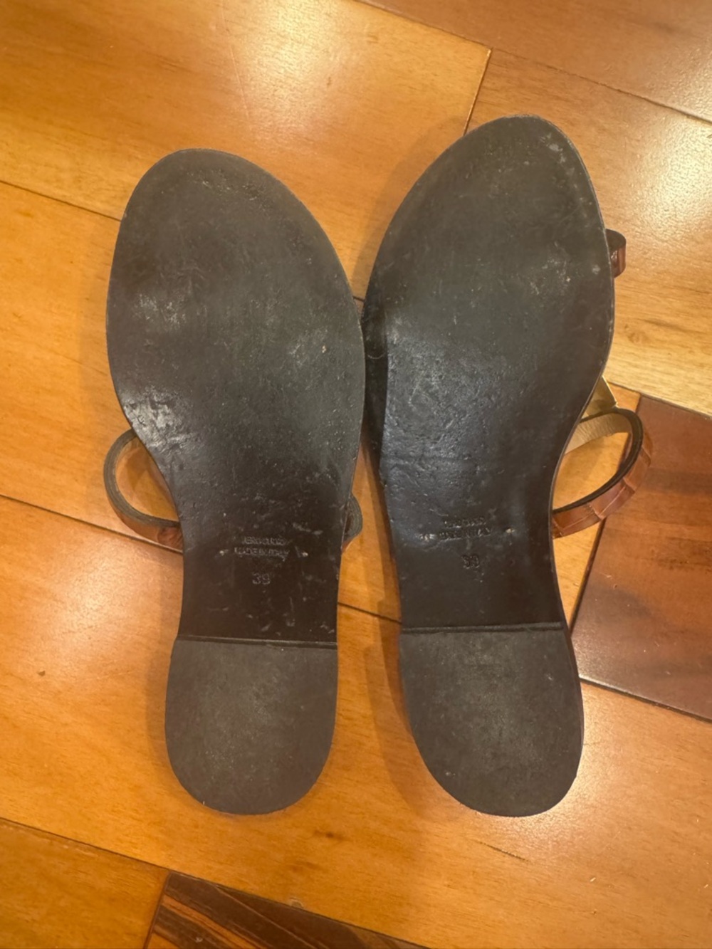 Amanu Sahara Black Sandals with Gold Accent and Tortoiseshell Strap - Picture 3 of 3